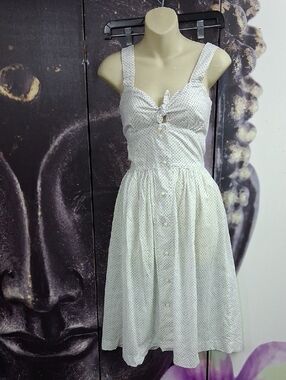 Homemade  green, red  Print front Tie Up  Sundress with 7 Front Buttons .